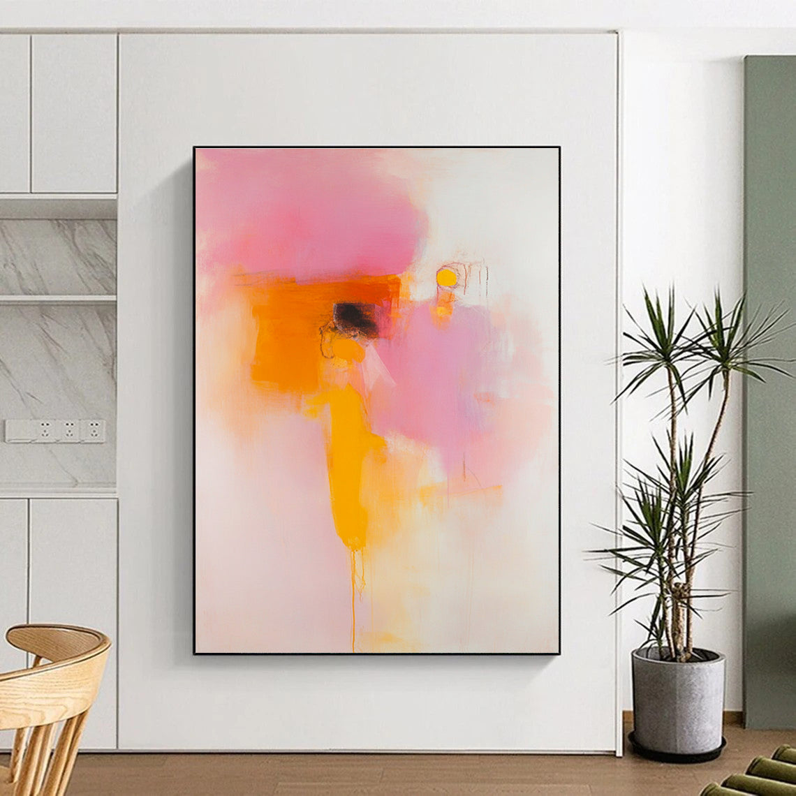 Soft Pink and Orange Abstract Art for Romantic Rooftop Bar & Whimsical Home Balcony STSC1409