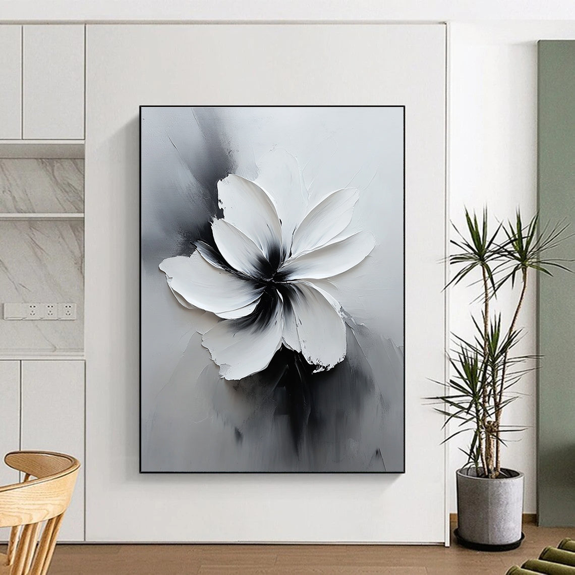 Gray and White Textured Flower for Modern Home Office & Art - Inspired Café STSC516