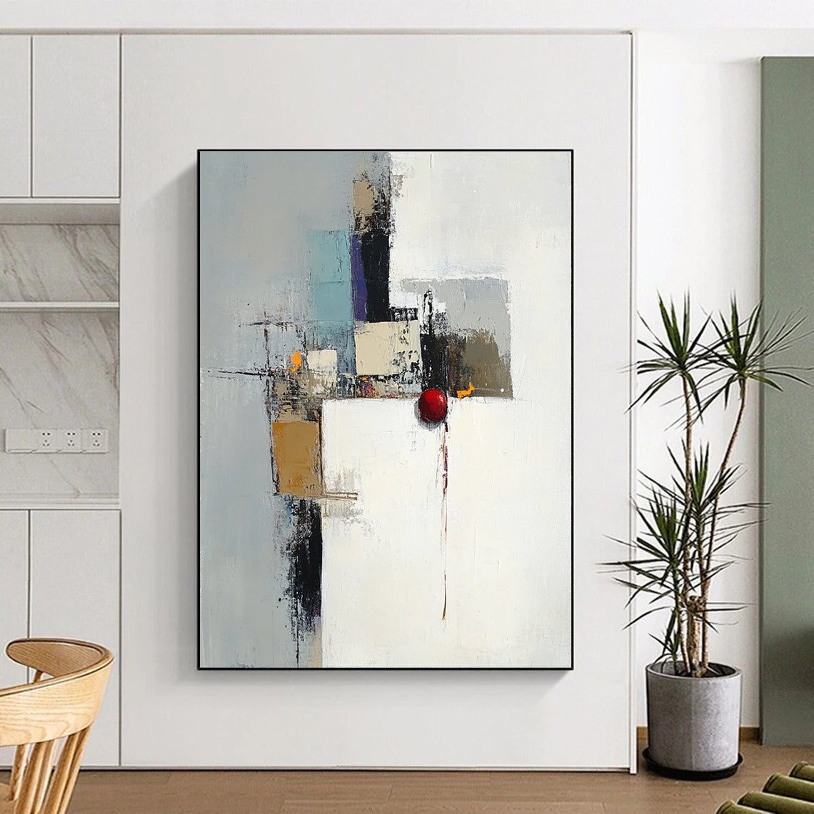 Mixed Media Abstract with Red Sphere for Contemporary Art Gallery & Eclectic Home STSC615