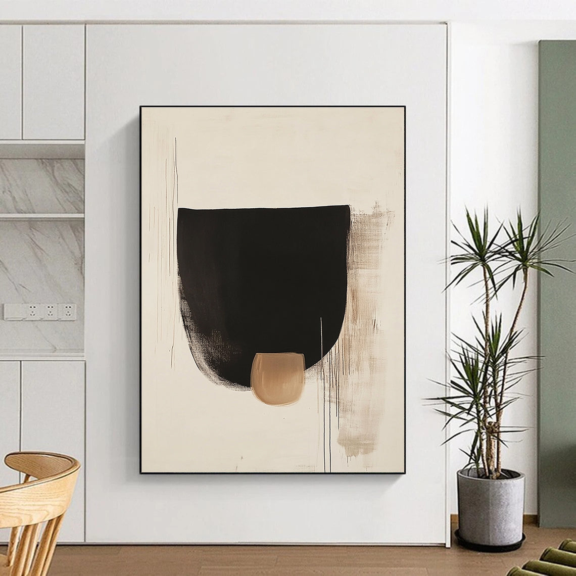 Simple Black and Beige Shapes Art for Minimalist Home Entryway & Abstract Art Exhibition STSC1069