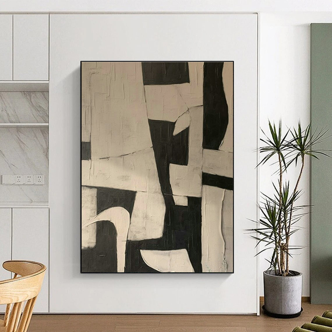 Black - White Geometric Abstract Art for Contemporary Office & Minimalist Art Gallery DLZ1874