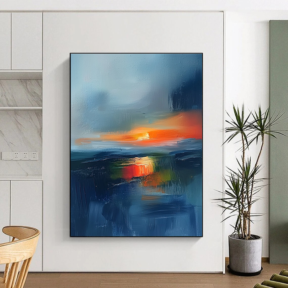 Vibrant Abstract Sunset Over Water Art for Lakeside Cottage & Creative Studio Workspace STSC149