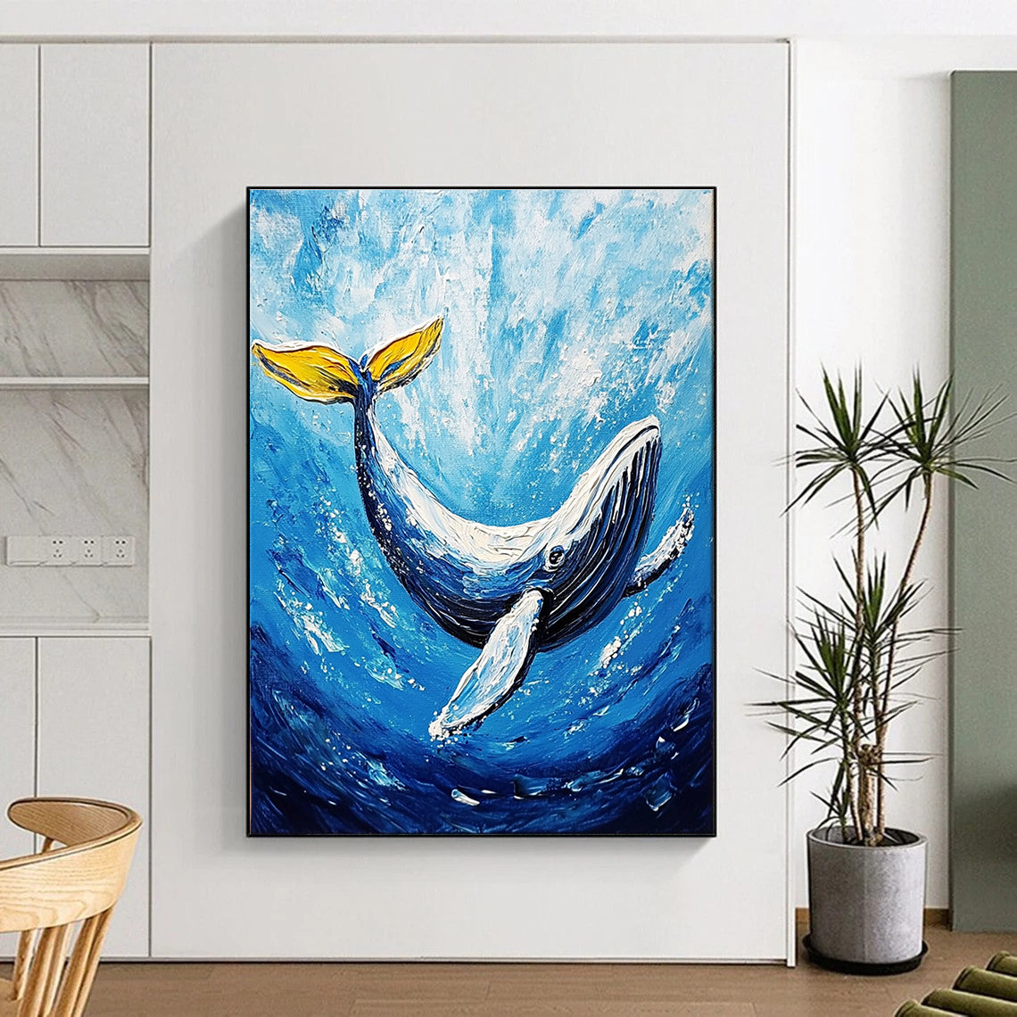 Blue Whale in Ocean Art for Coastal Home Playroom & Marine Biology Classroom STSC1052