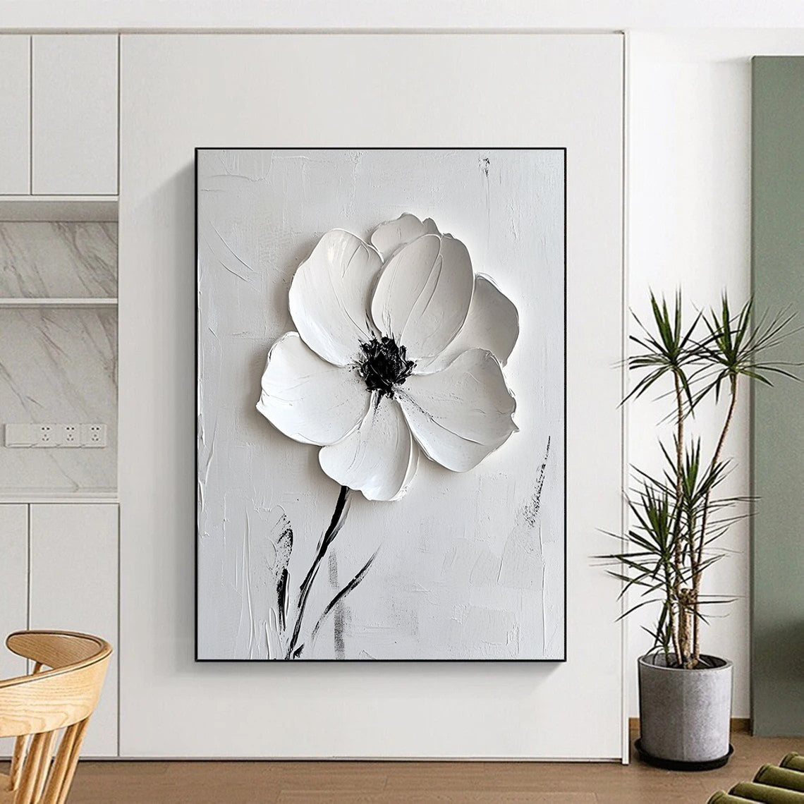 Single White Flower on White for Scandinavian - Style Bedroom & Calming Meditation Space STSC515