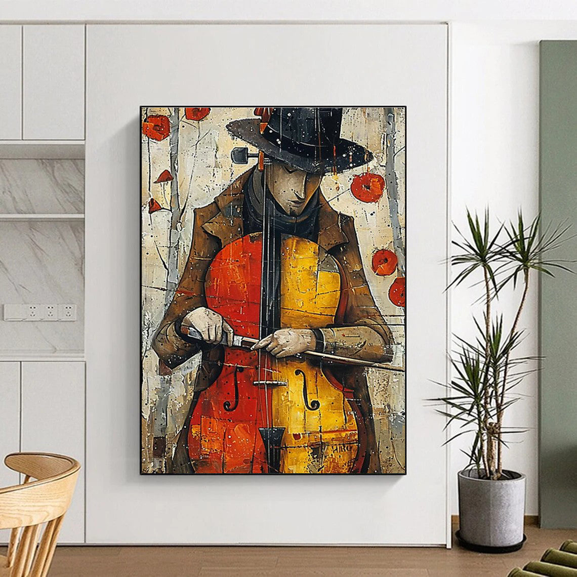 Cellist Figure Art for Bohemian Music Café & Eclectic Living Room DLZ2232