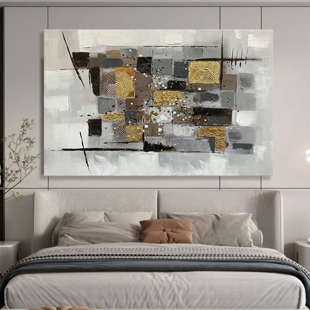 Gold - Grey Geometric Collage Art for Contemporary Study DLZ2737