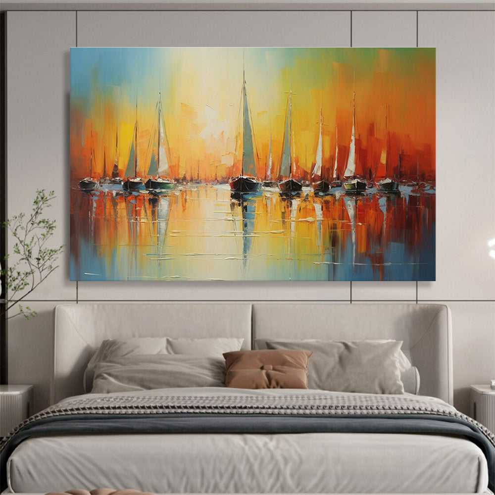 Sailboat Sunset Oil Painting for Nautical - Themed Restaurant Dining Halls DLZ3248