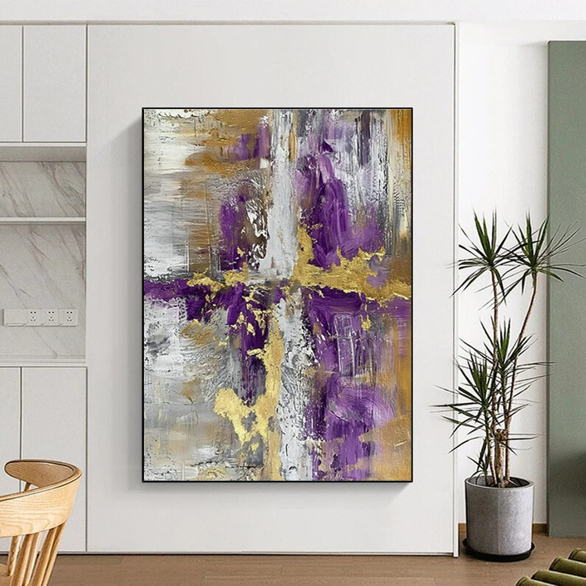 Purple - Gold - Gray Abstract Art for Royal - Themed Event Venue & Upscale Home Dining Room DLZ1729