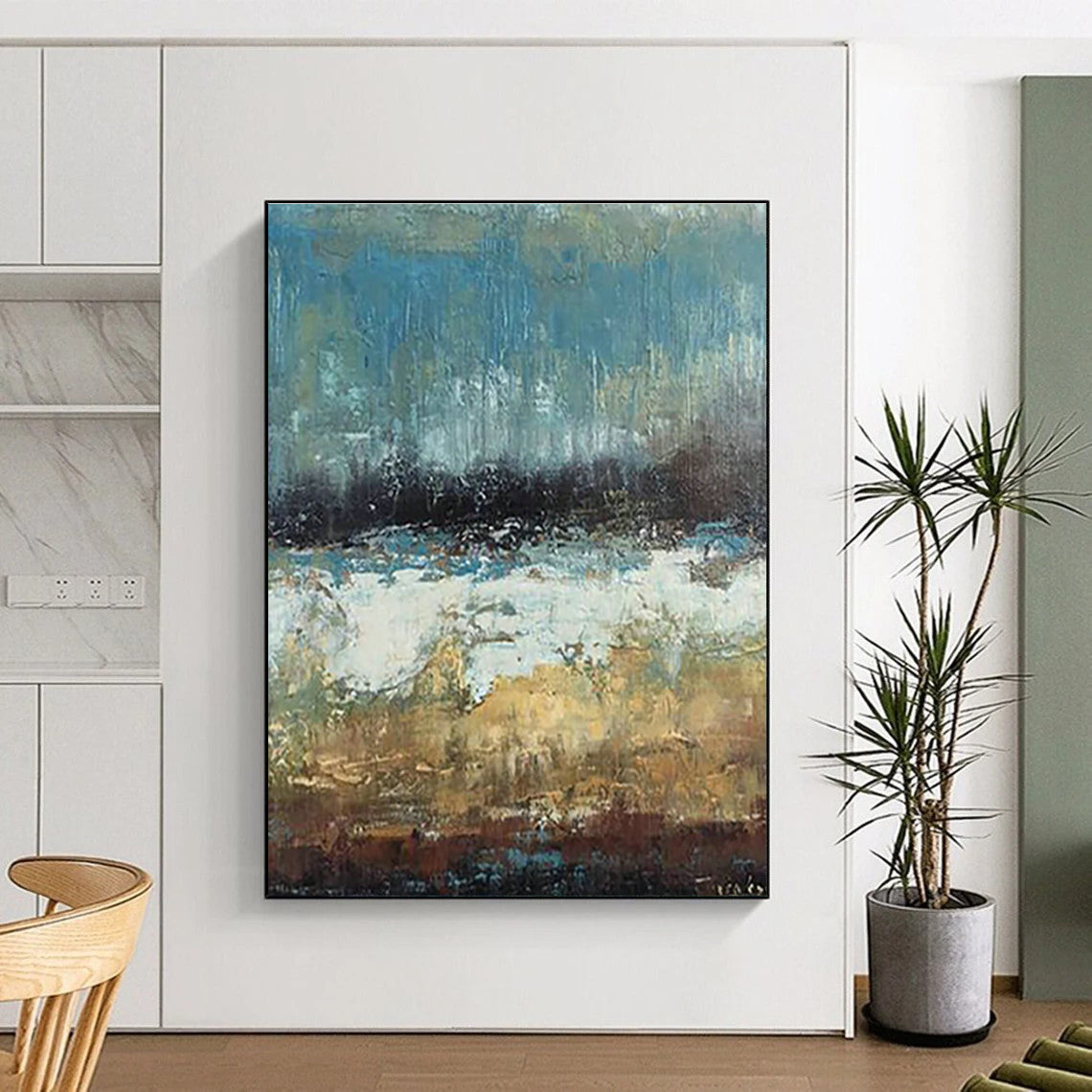 Blue - Gray Landscape Abstract Art for Seaside Vacation Home & Minimalist Living Room DLZ0638
