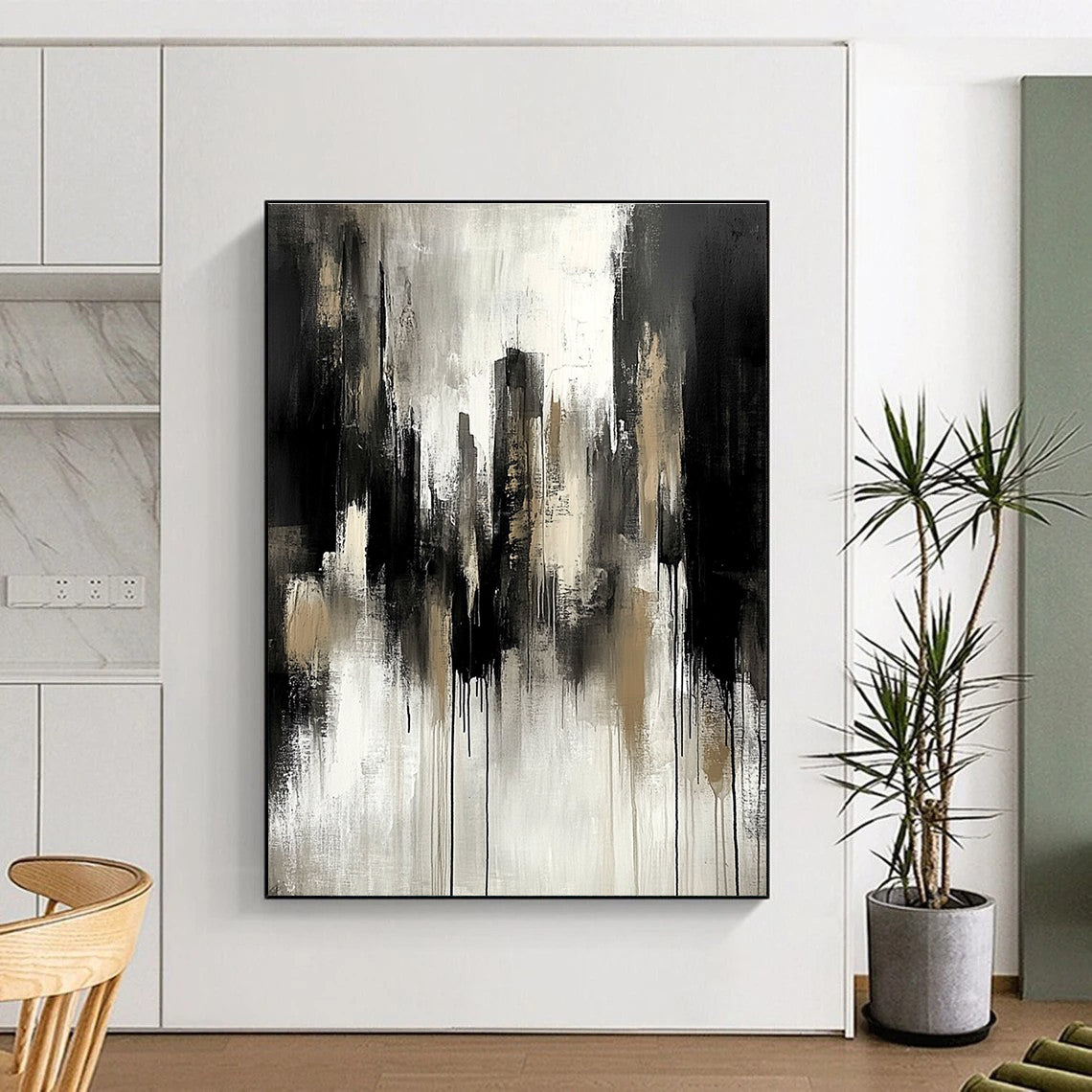 Monochrome Cityscape Drip for Modern Office Lobby & Art - Themed Home STSC250