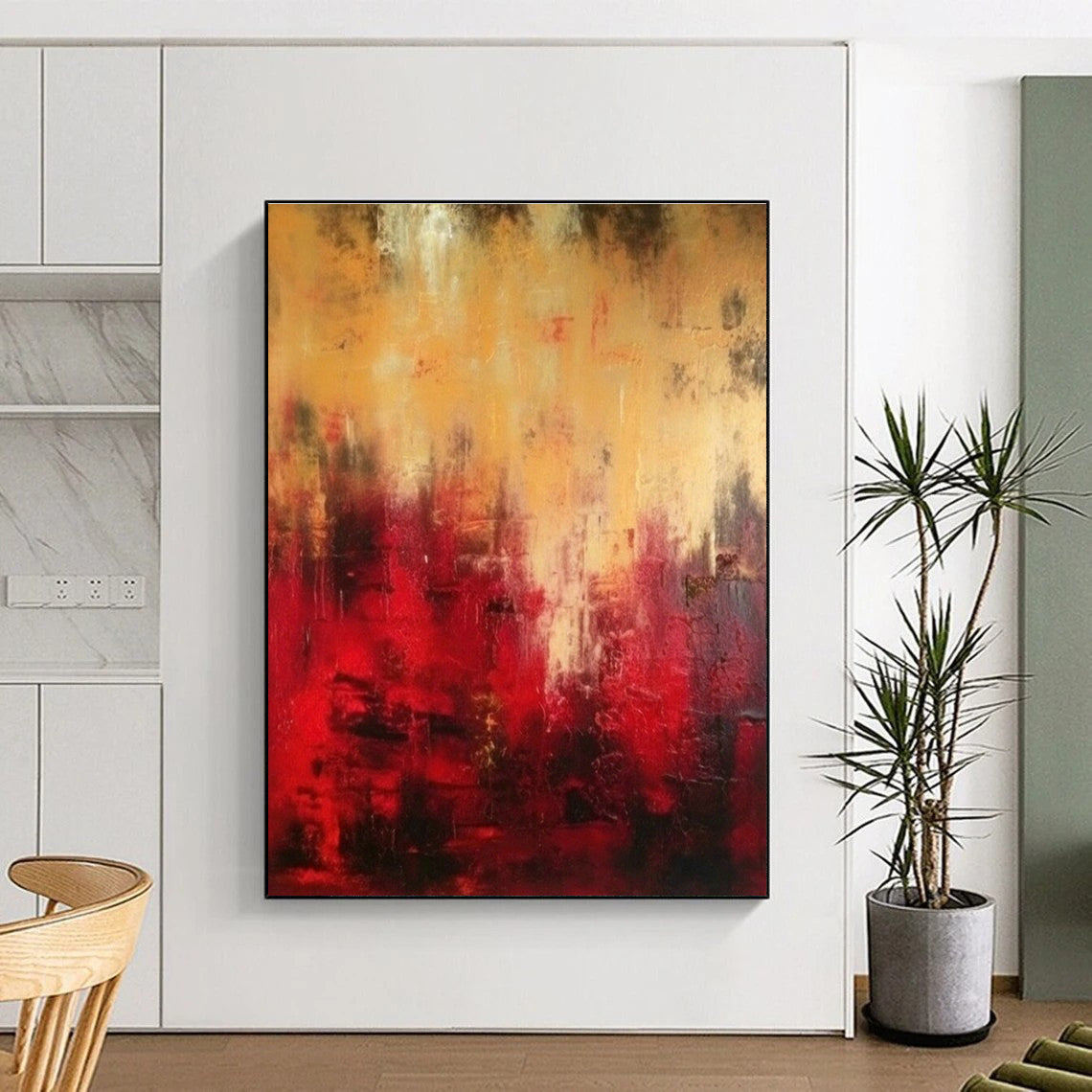 Red - Gold Abstract Art for Romantic Rooftop Restaurant & Passionate Art Gallery DLZ1924
