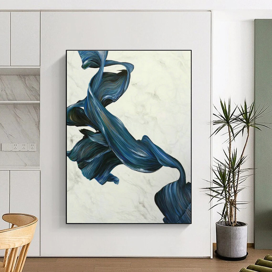 Blue - White Ribbon Abstract Art for Living Room & Bedroom DLZ0539