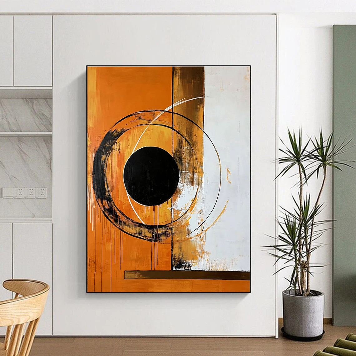 Orange and Black Circular Abstraction Art for Industrial - Style Loft & Modern Art Pop - Up STSC1354