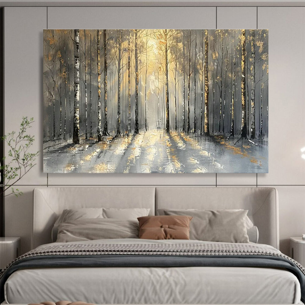 Golden Forest Path Art for Luxury Mountain Chalet Living Areas DLZ3186