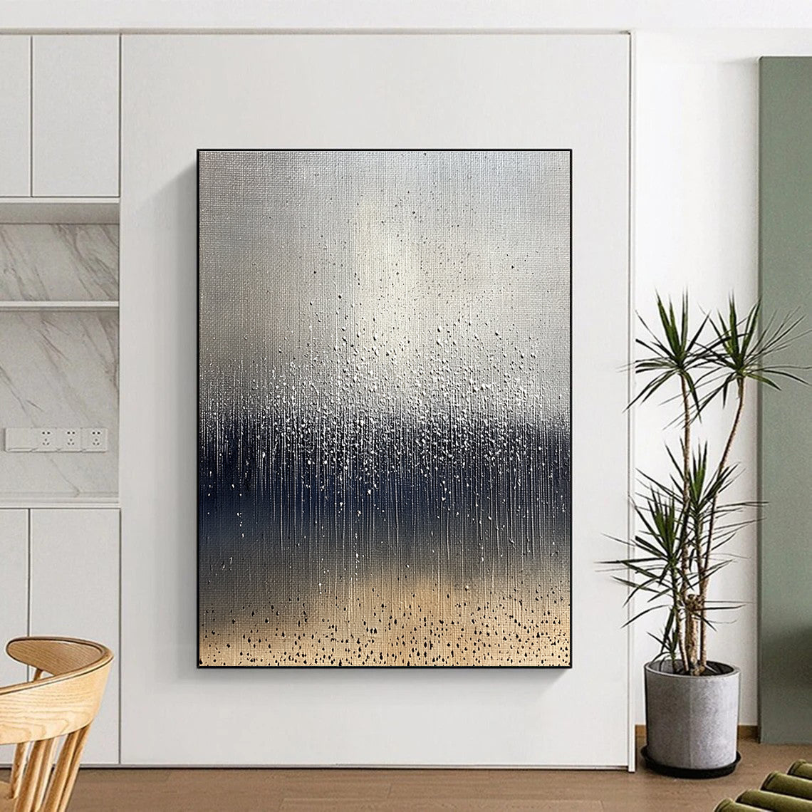 Silver Drip Abstract Art for Contemporary Gallery & Modern Office Lobby STSC1399