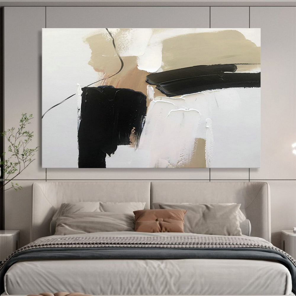 Beige - Black Minimalist Abstract Art for Hallway Chic Welcome DLZ2697