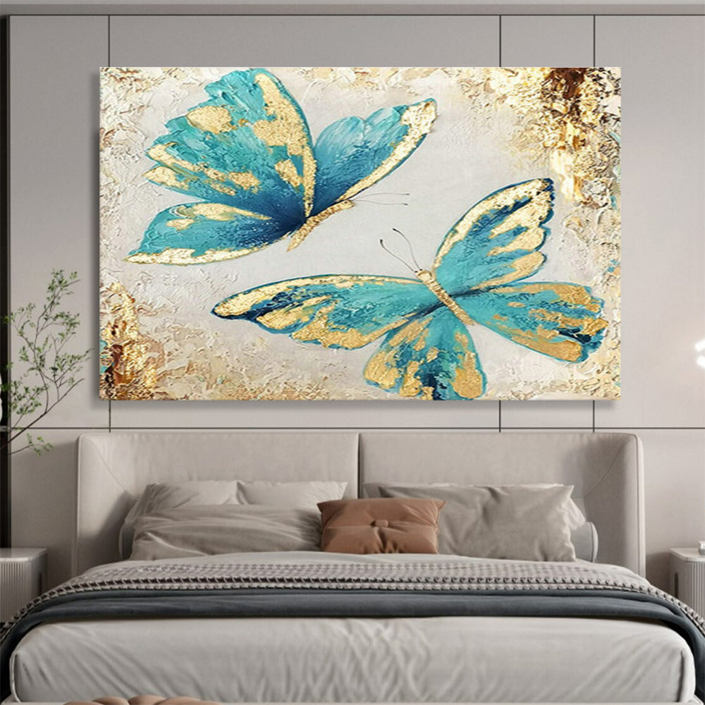Blue Butterflies with Gold Accents Art for Chic Bridal Dressing Rooms DLZ3118