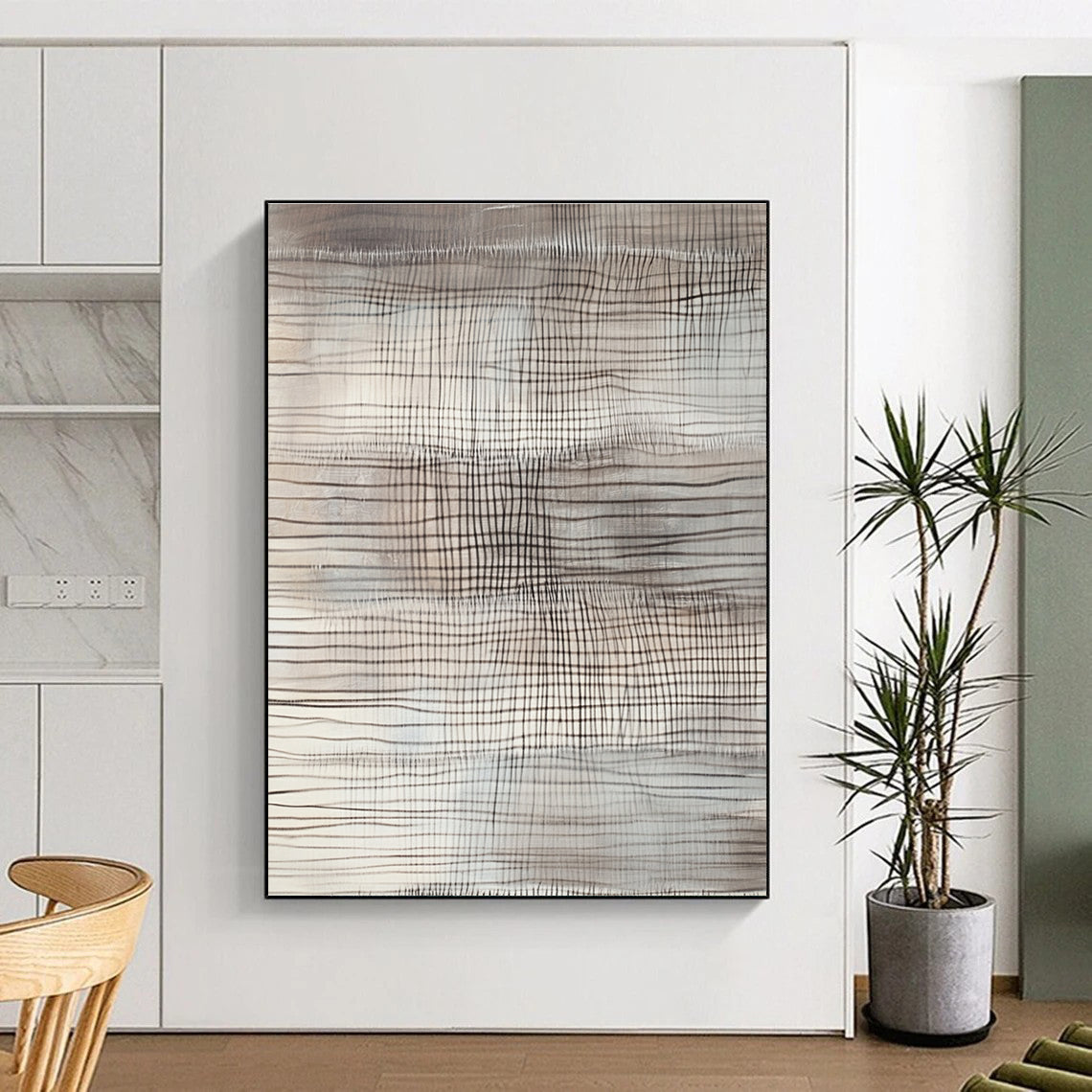 Grid - Patterned Abstract Art for Minimalist Home Office & Calm Home Reading Nook STSC1439