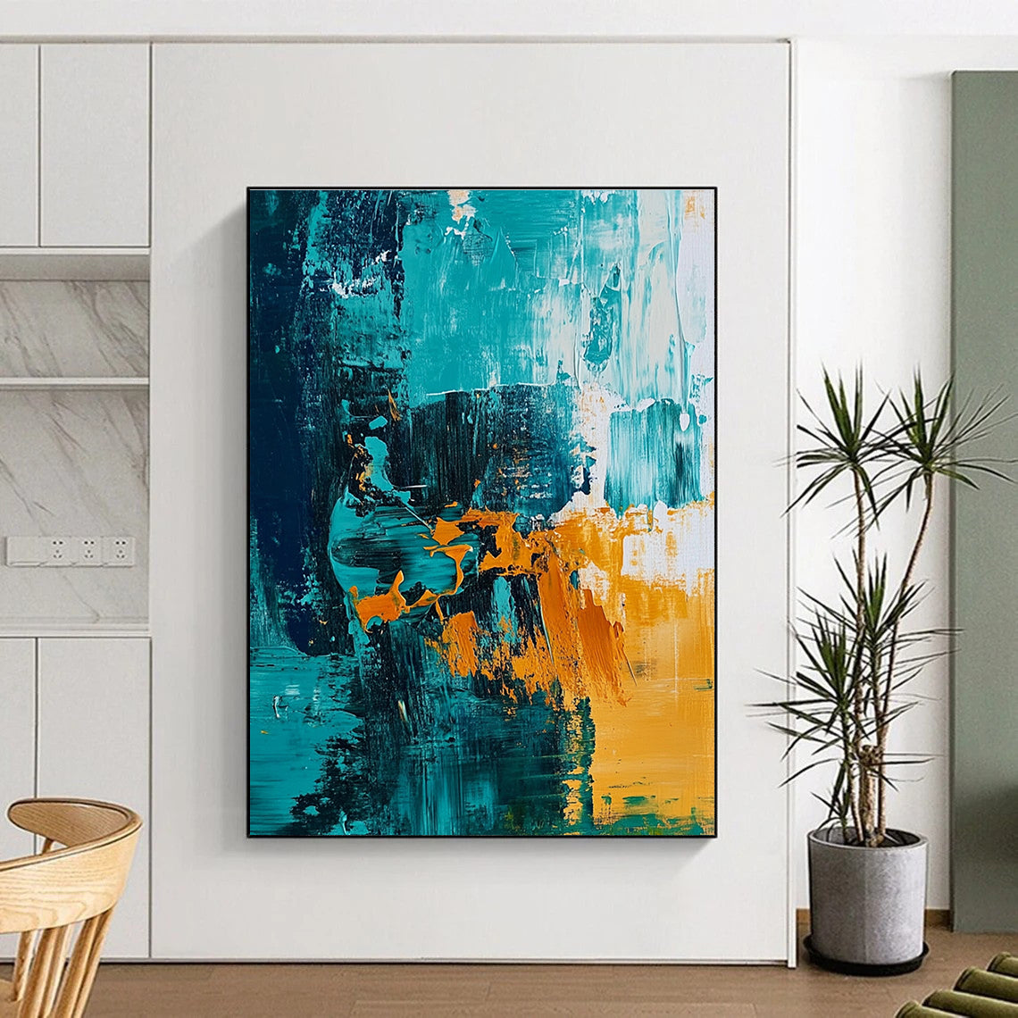 Teal and Orange Abstract Art for Dining Room & Sunroom STSC704