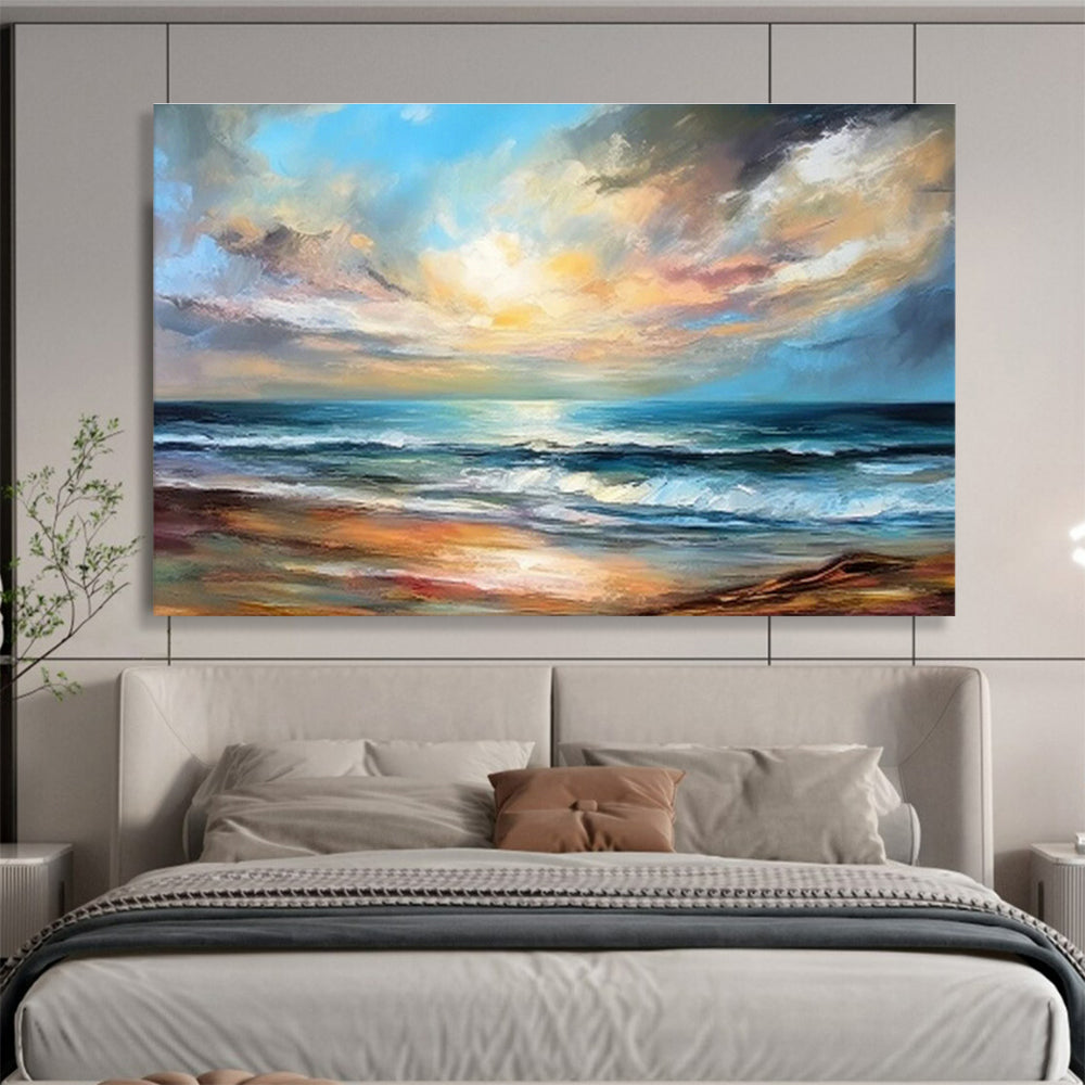 Seaside Sunset Oil Painting for Coastal Home Living Rooms DLZ2536
