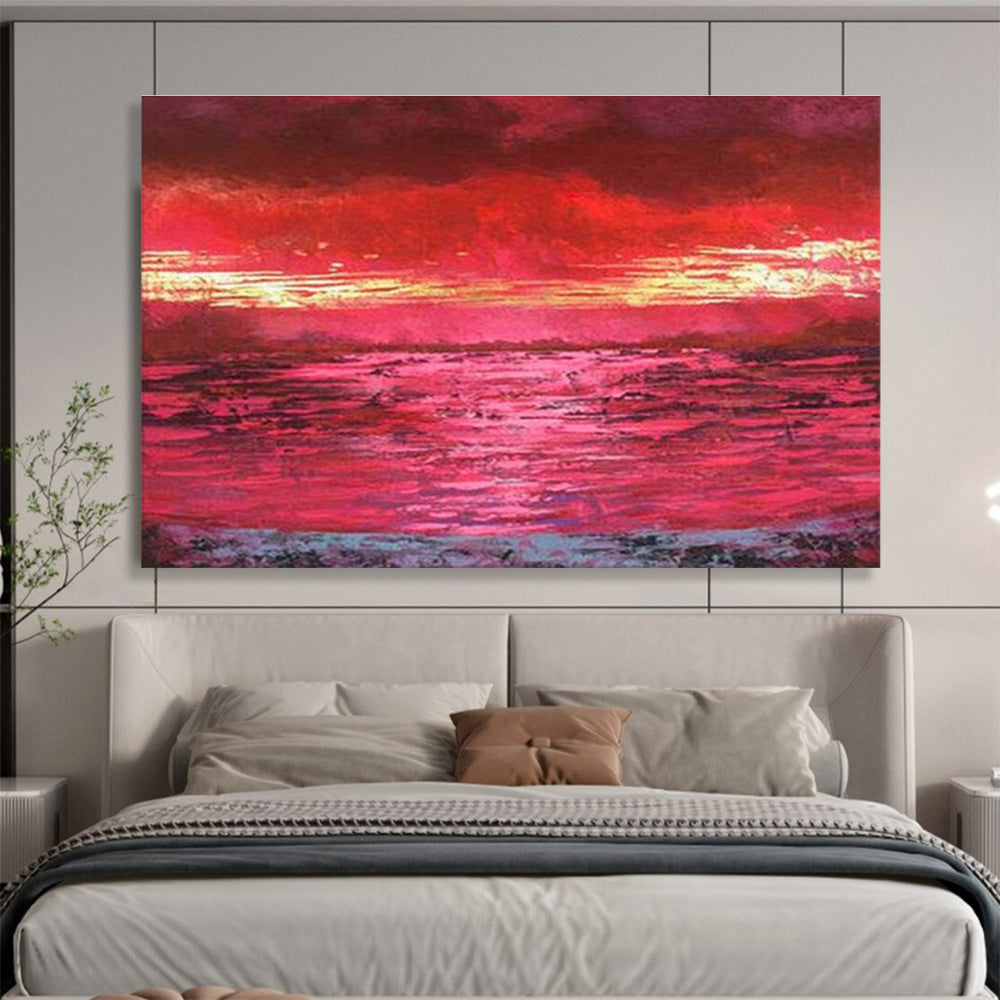 Red Sunset Abstract Art for Romantic Beachfront Restaurant Walls DLZ2575