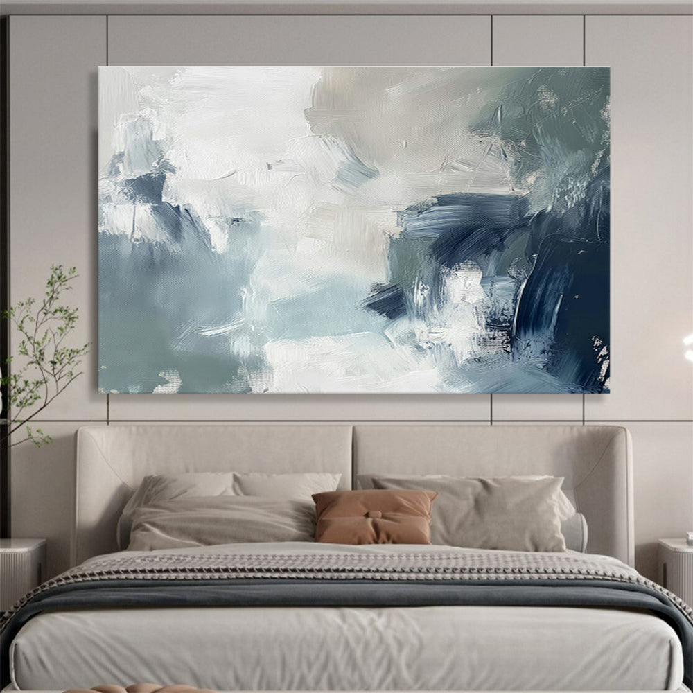 Gray - White - Blue Abstract Art for Coastal Home Living Room Accents DLZ2620