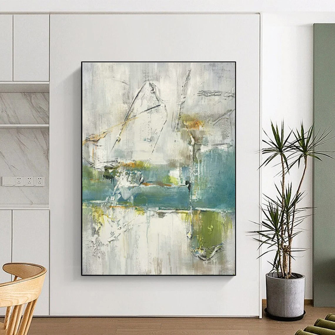 Gray - White - Green Abstract Art for Modern Living Room & Art Gallery DLZ1780