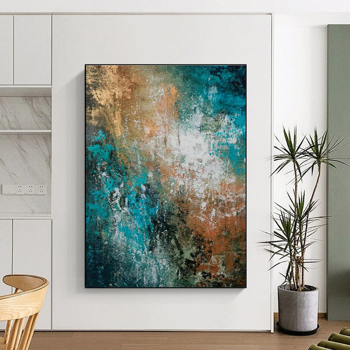 Blue - Green - Gold Abstract Art for Tropical Villa Outdoor Lounge Areas DLZ0018