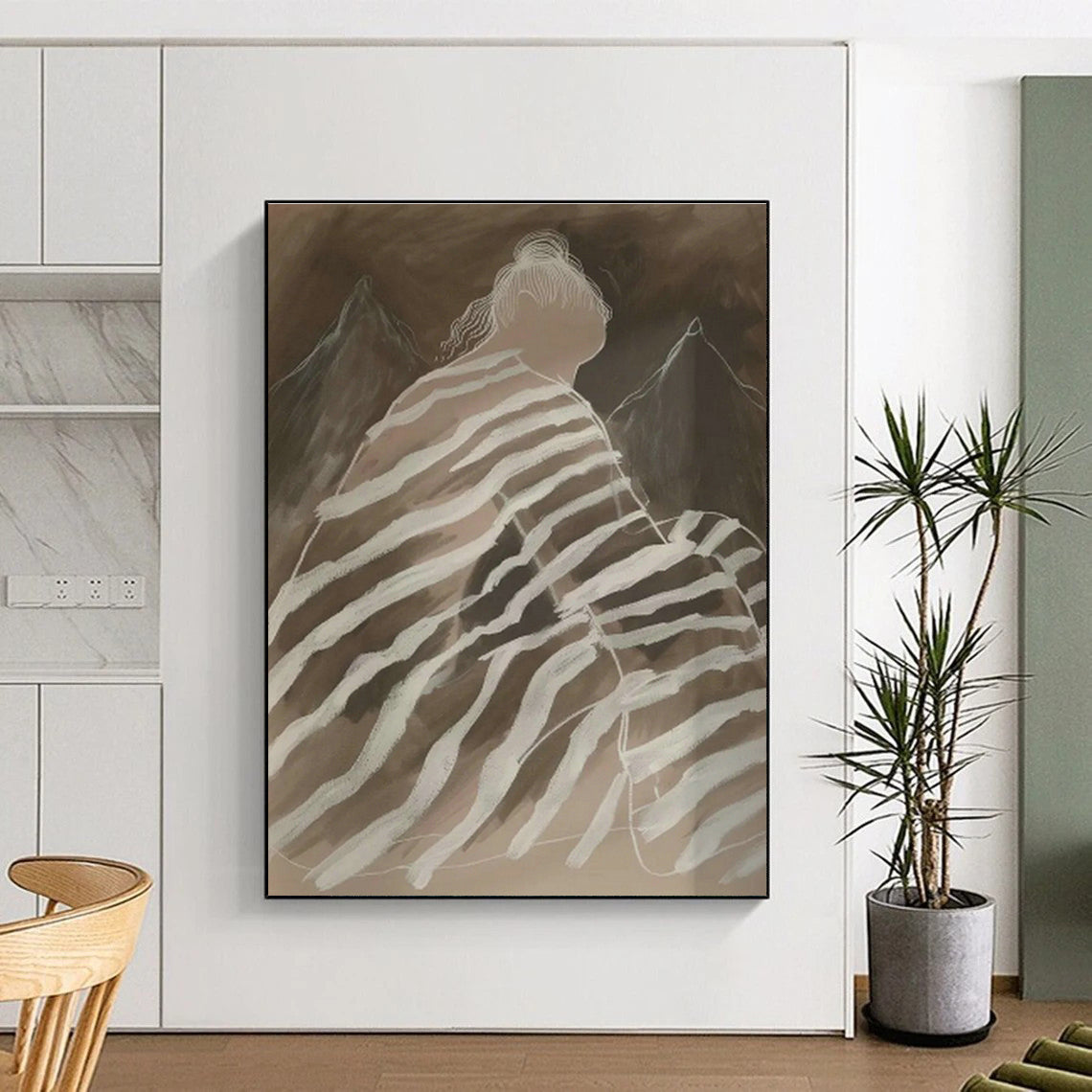 Striped - Cloth Figure with Mountains Art for Mountain Lodge & Spiritual Retreat DLZ0685