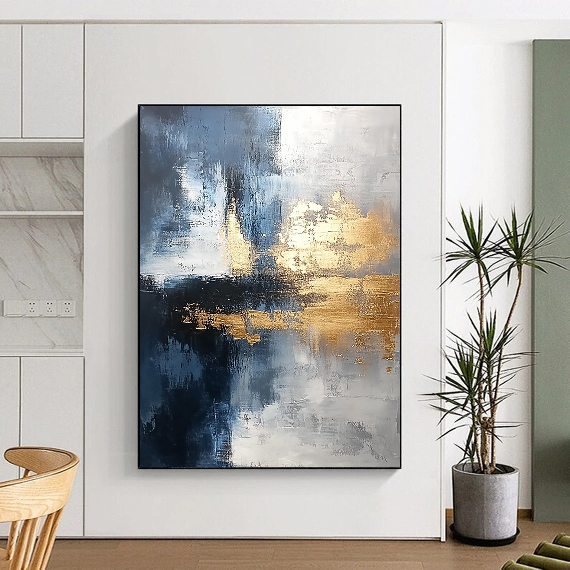 Blue and Gold Abstract for High - End Boutique & Art - Centric Dining Room STSC376