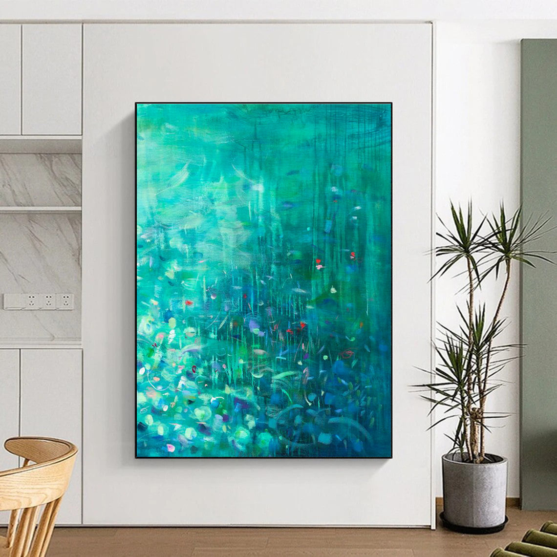 Green - Blue Floral Art for Eco - Friendly Hotel Guest Rooms DLZ0159