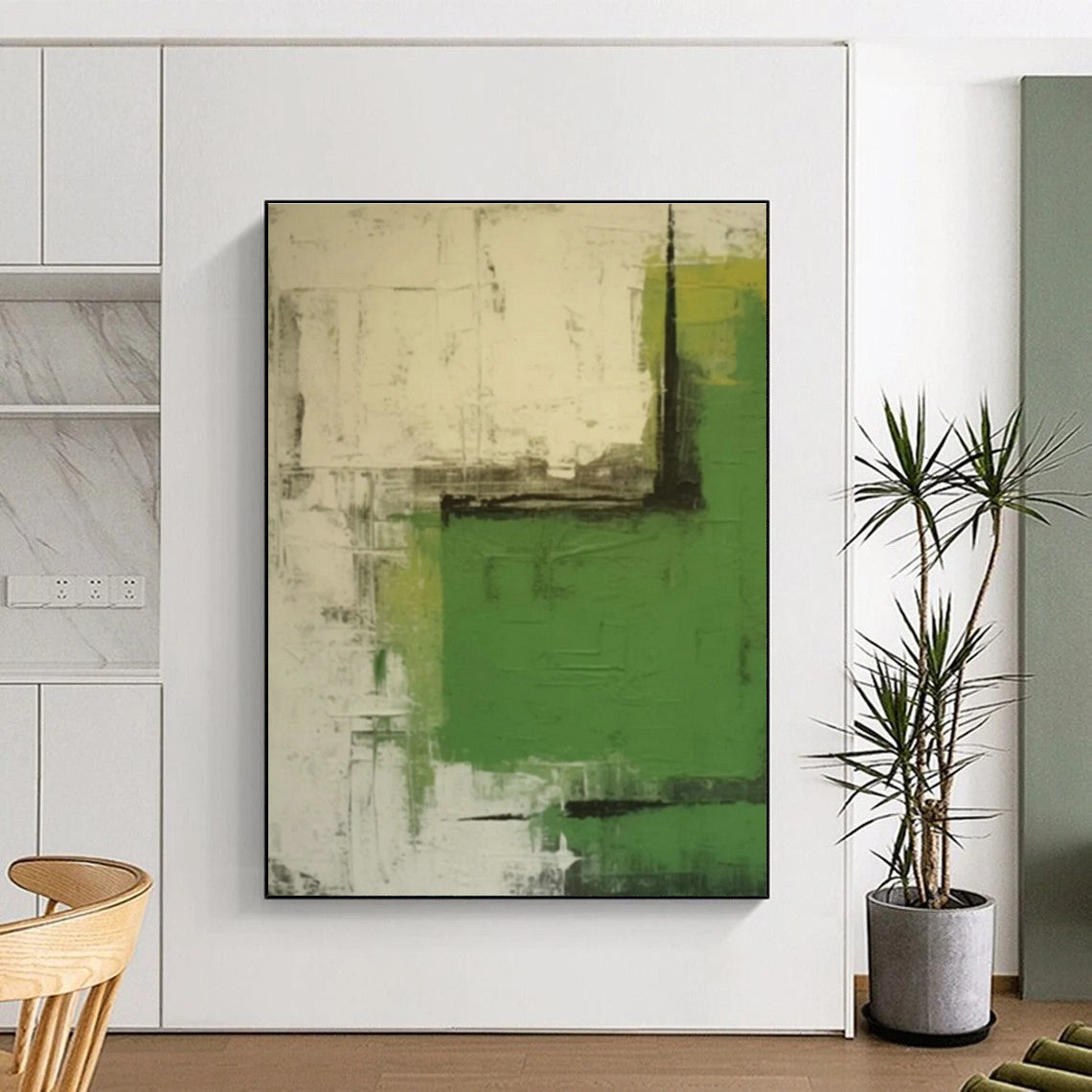 Green - Gray Abstract Art for Botanical Café & Eco - Friendly Home Office DLZ0844