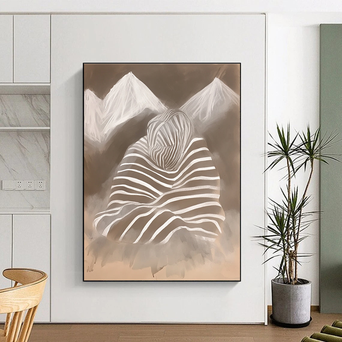 Striped Figure and Mountains Surreal Art for Avant - Garde Gallery & Thought - Provoking Home Office STSC1474