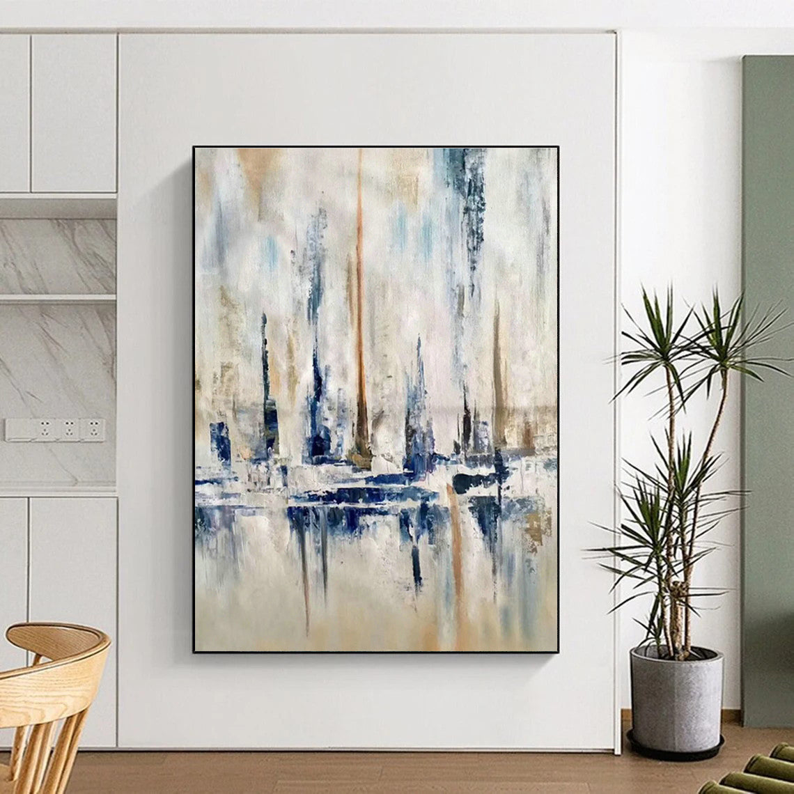 Blue - Grey City Abstract Art for Living Room & Office DLZ0473