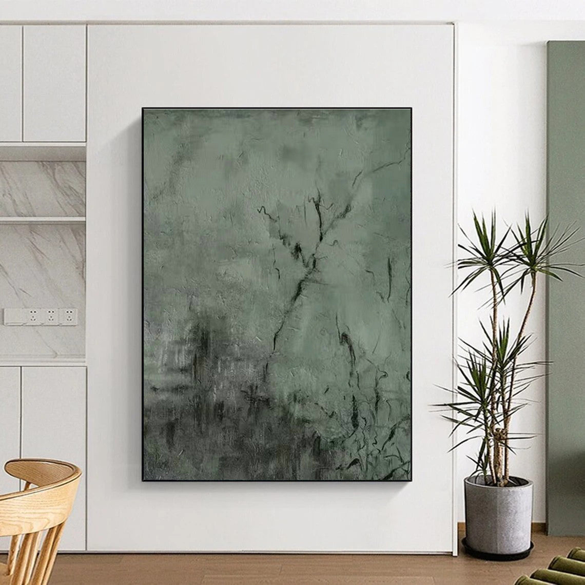 Dark Green Textured Abstract Art for Industrial Loft & Art Gallery DLZ1212