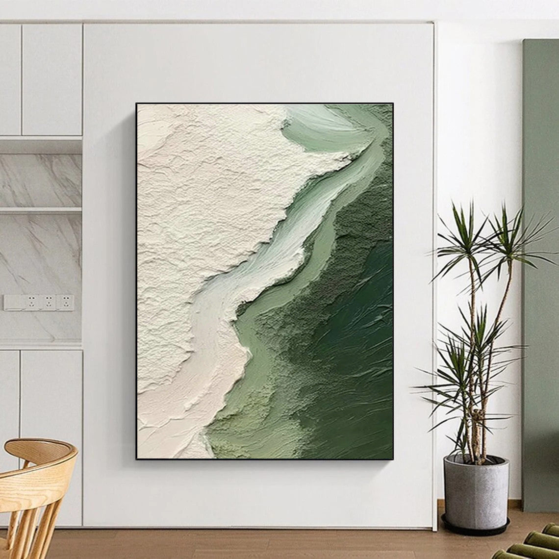 Textured Green Abstract Art for Coastal - Inspired Bathroom & Minimalist Retail Display DLZ1389
