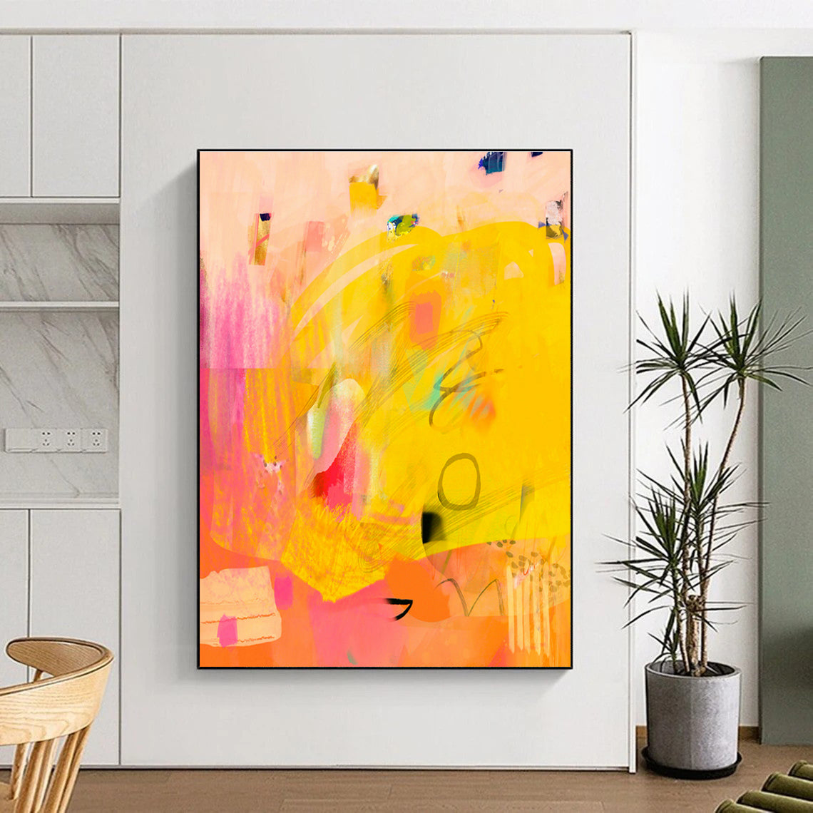 Sunny Yellow Abstract Art for Breakfast Nook & Kids’ Playroom DLZ0644