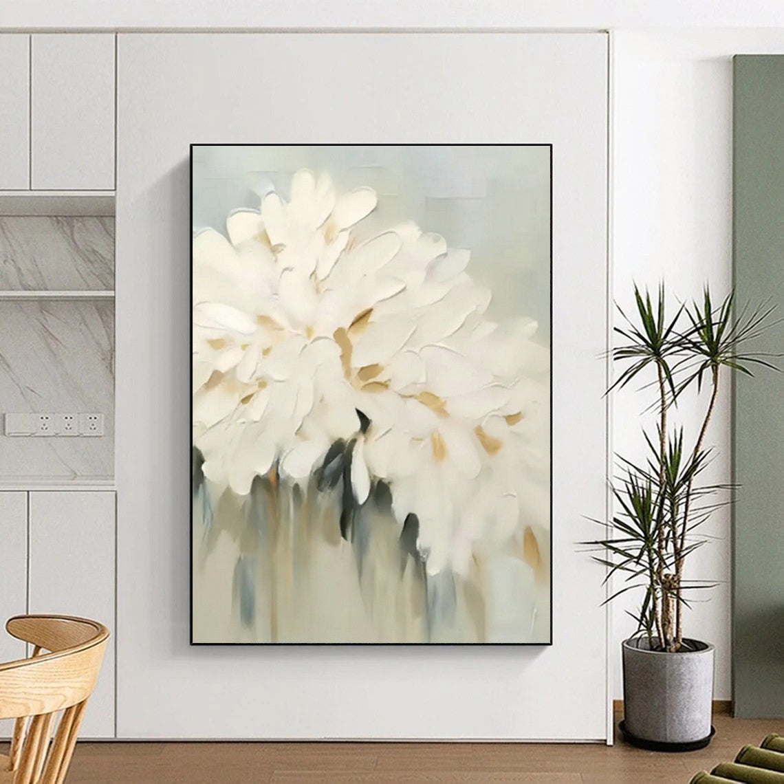 White Floral Textured Painting for Elegant Bedroom & Charming Café DLZ0861