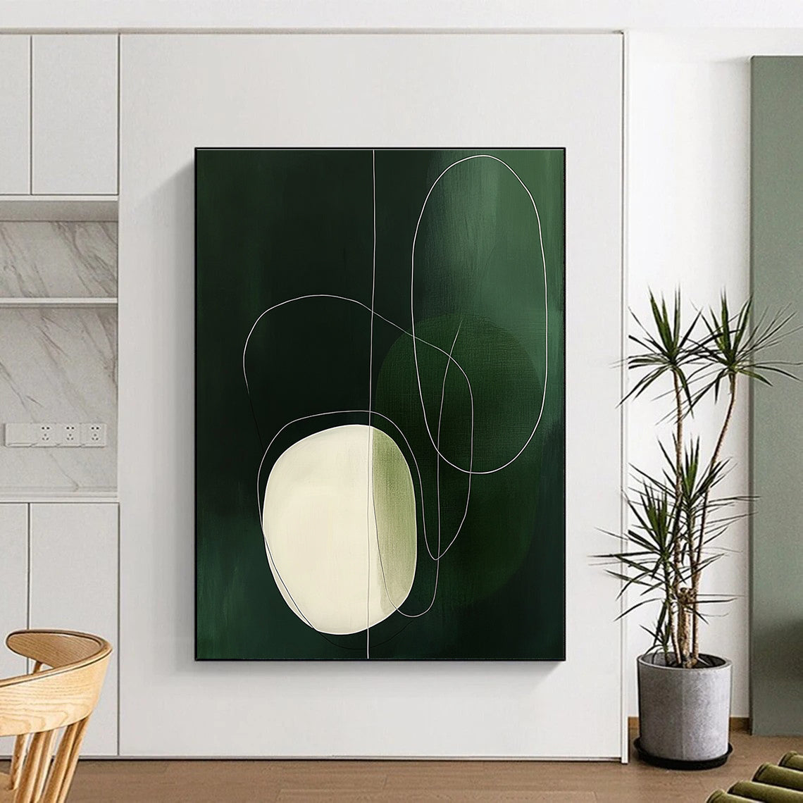 Green - White Line Abstract Art for Minimalist Living Room & Yoga Studio STSC131
