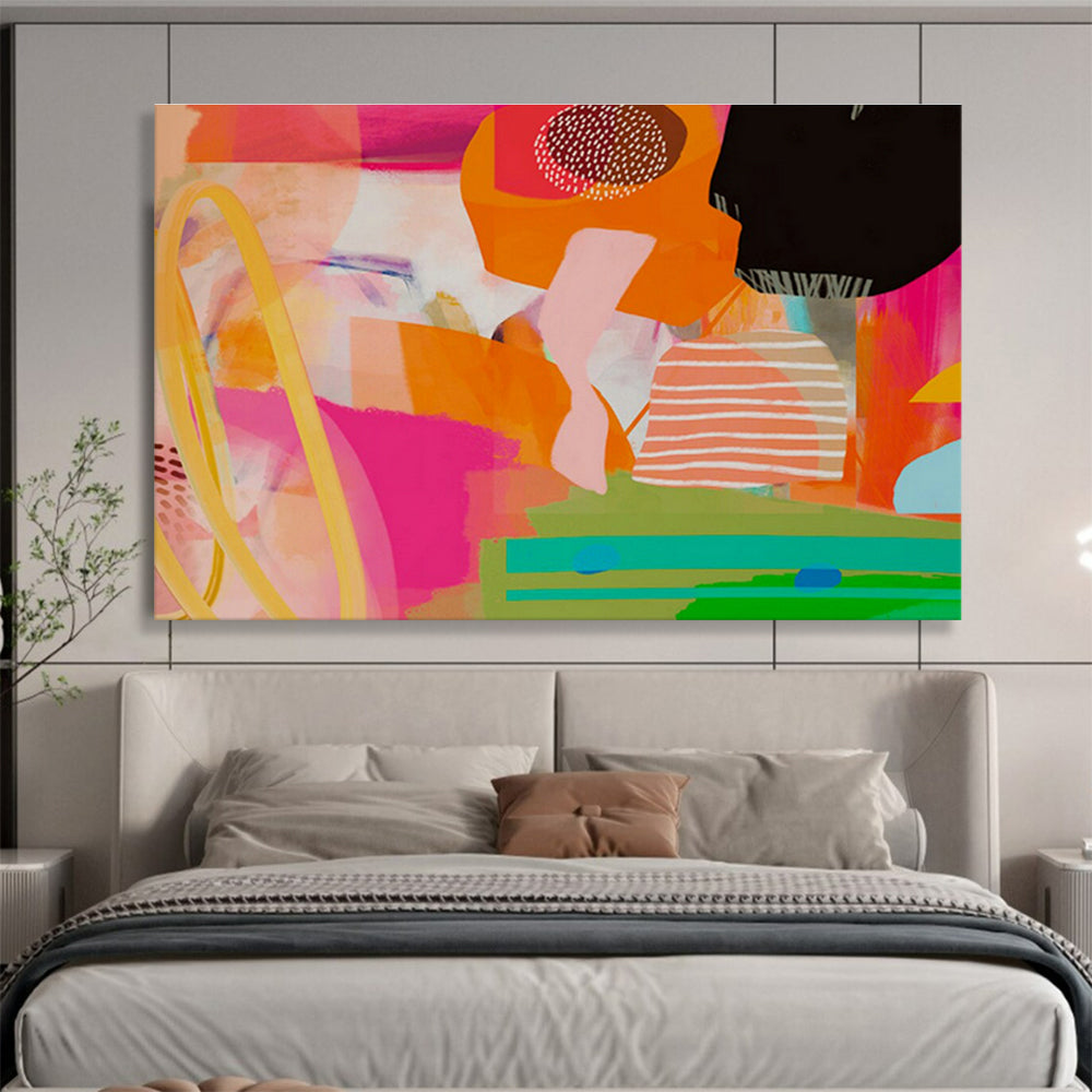 Pink - Orange Geometric Abstract Art for Modern Dance Studio Rehearsal Spaces DLZ2589