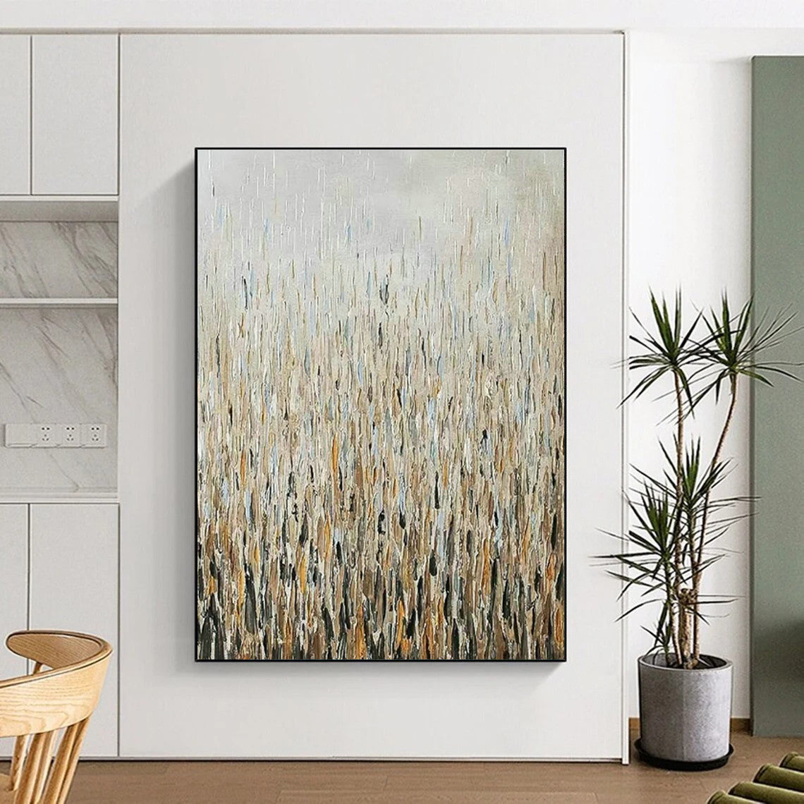 Gold - Blue Rain - like Abstract Art for Living Room & Dining Room DLZ0307