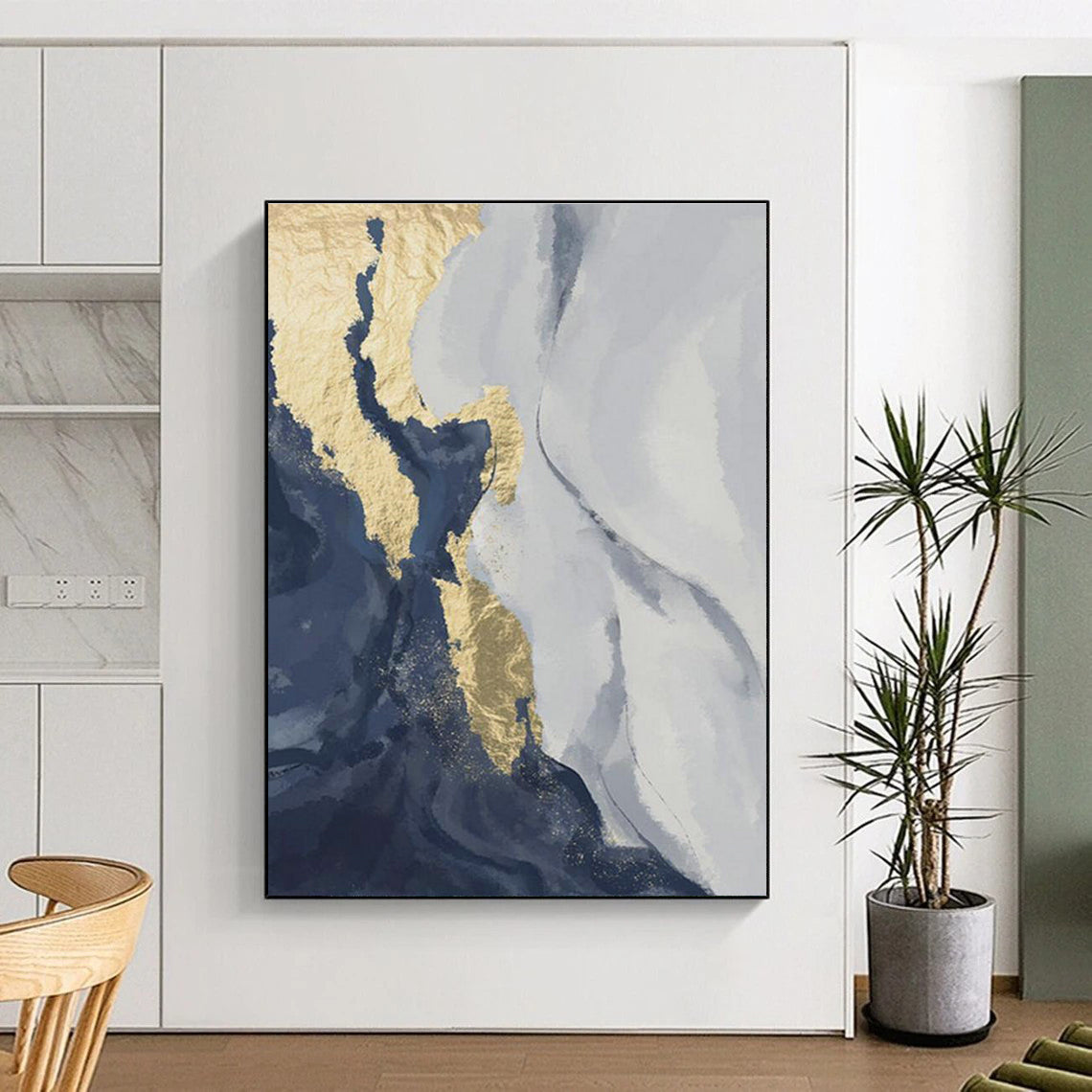 Gold and Blue Abstract Map Art for Luxury Travel Agency & Coastal Home Office DLZ2214
