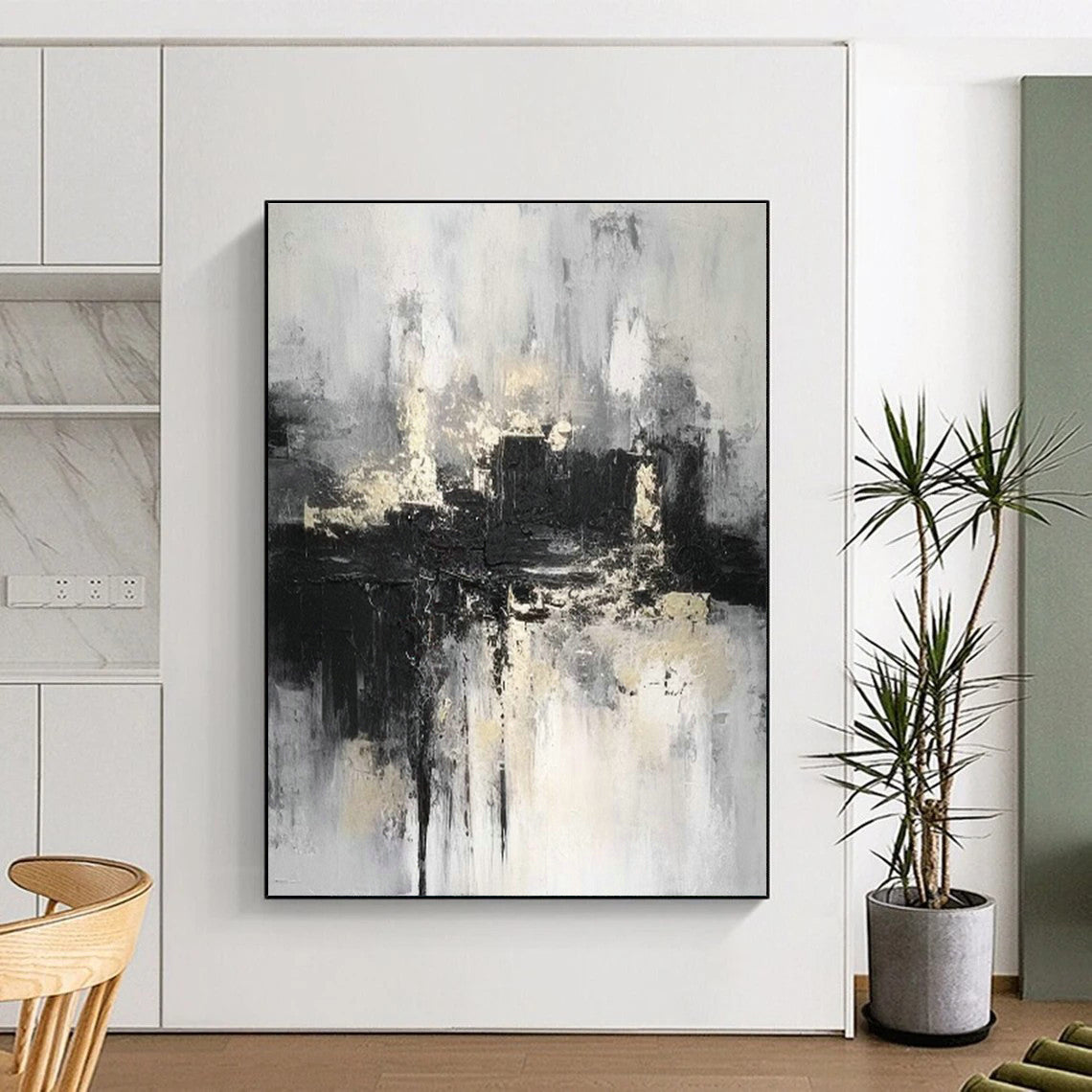 Black - White - Gray Abstract Art for Sophisticated Library & Industrial - Style Loft DLZ0866