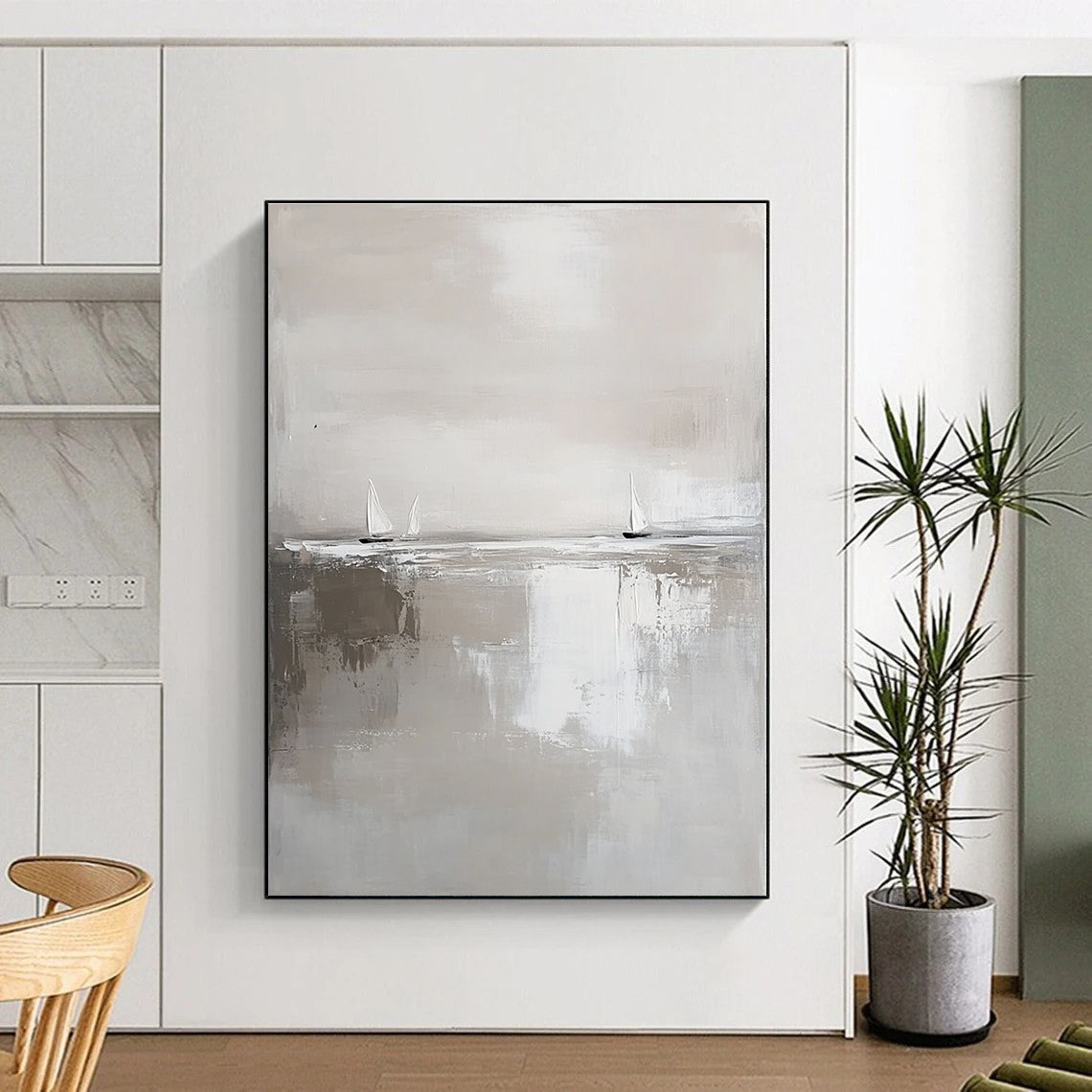 Minimalist Sailboats on Water for Nautical - Themed Home & Serene Lakeside Retreat STSC359