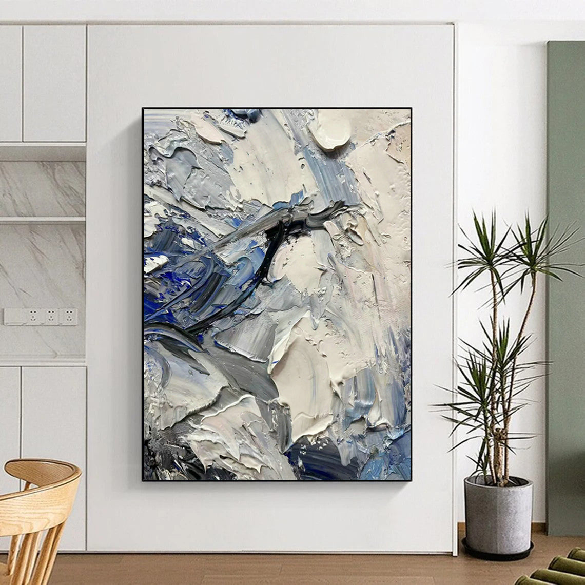 Blue - Gray Impasto Abstract Art for Coastal Home & Art Café DLZ1264