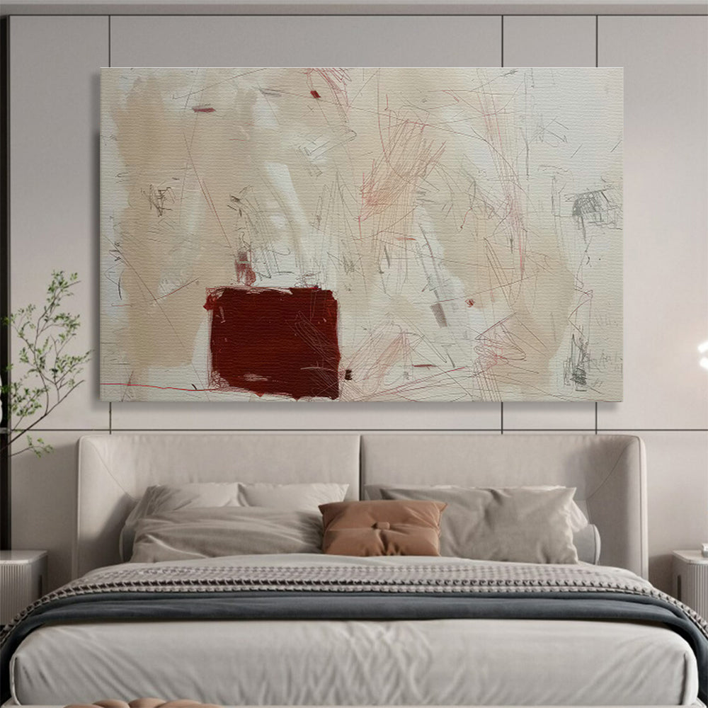 Red - Brown Line Abstract Art for Eclectic Home Libraries DLZ2530