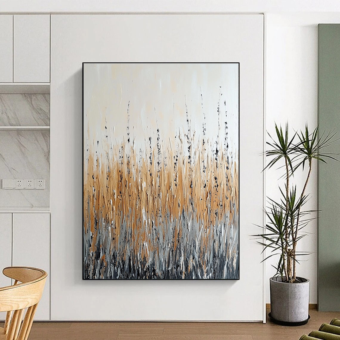Neutral Grass Abstract for Minimalist Bedroom & Rustic Home Office STSC284