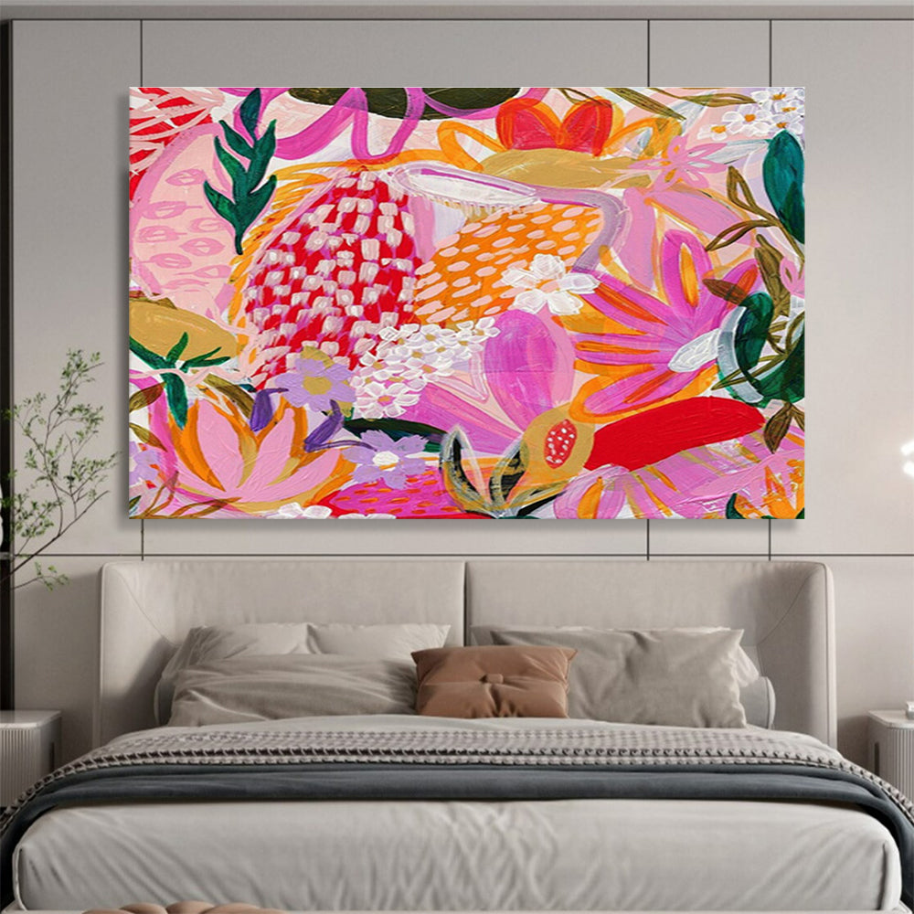 Pink - Hued Floral Abstract Art for Boho - Chic Bridal Suites DLZ3092