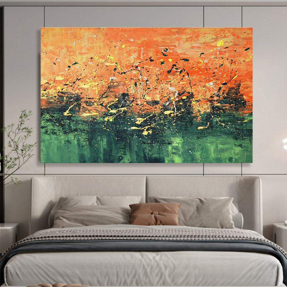 Orange - Green Splatter Abstract Art for Artistic Studio DLZ2729