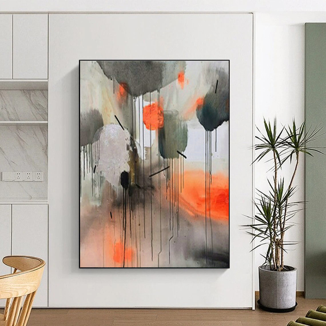 Gray - Orange Ink - Style Abstract Art for Modern Loft & Cultural Art Space DLZ1902